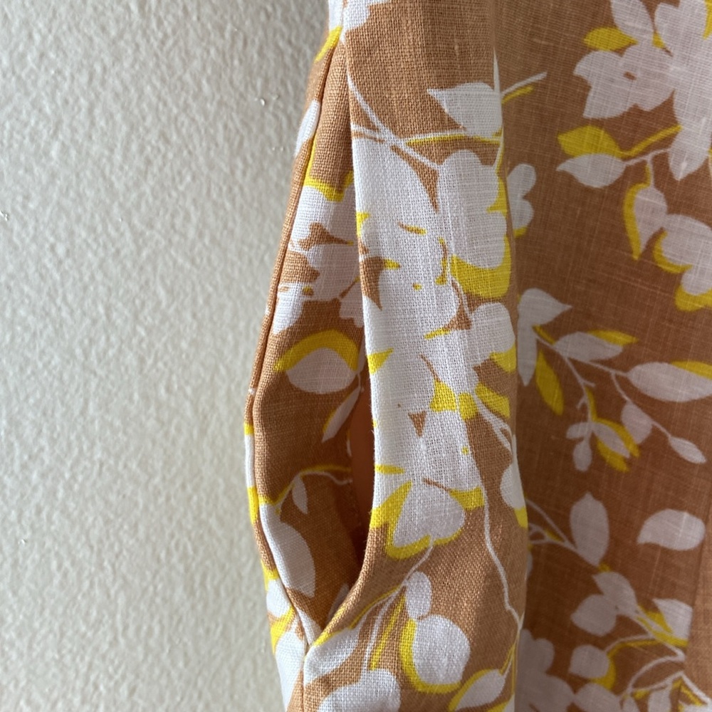 Draper James June Dress Shadow Floral Linen White Tan Yellow XS or 0 - Picture 9 of 17